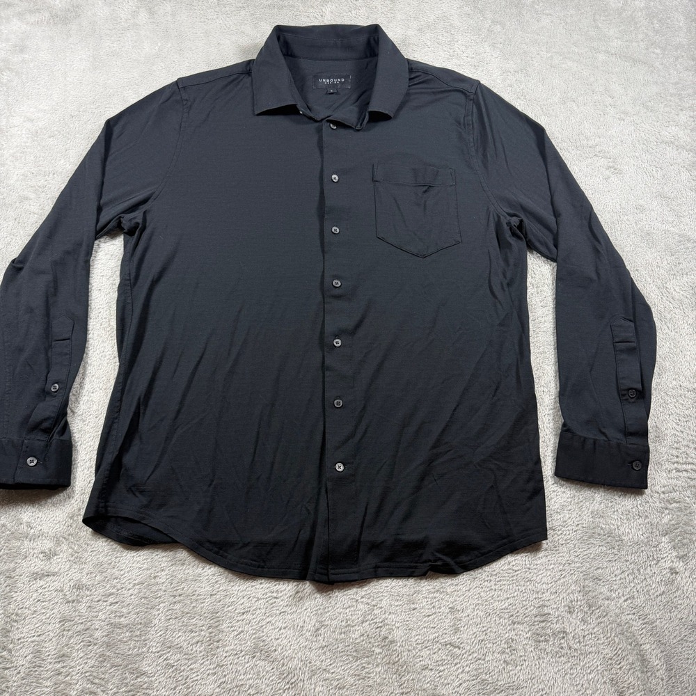 Unbound Merino Button Down Shirt Mens Large Black Long Sleeve 100% Merino Wool